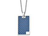 Mens Stainless Steel Blue Carbon Fiber Dogtag Pendant Necklace with Chain (22 Inches)